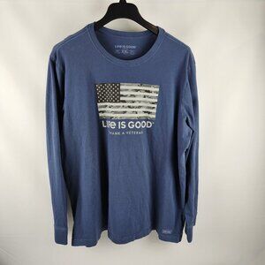 Life Is Good T-Shirt Men XXL Blue Crusher Thank a Veteran L/S Graphic Tee